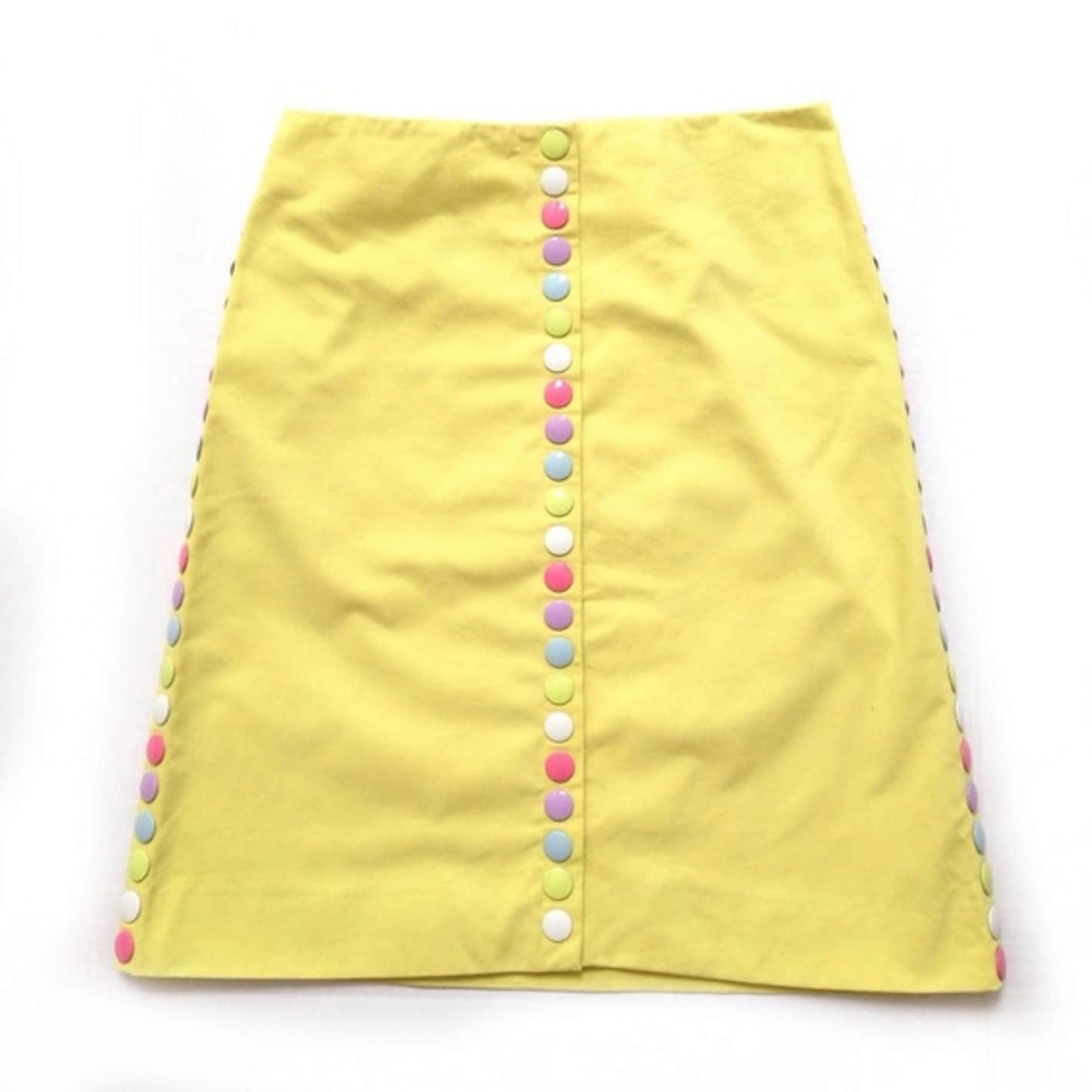 Moschino Mini Skirt Womens Small Yellow Excellent Pop Art Button 90s Vintage
